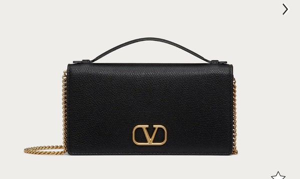 Vlogo Signature Metallic Grainy Calfskin Wallet With Chain for