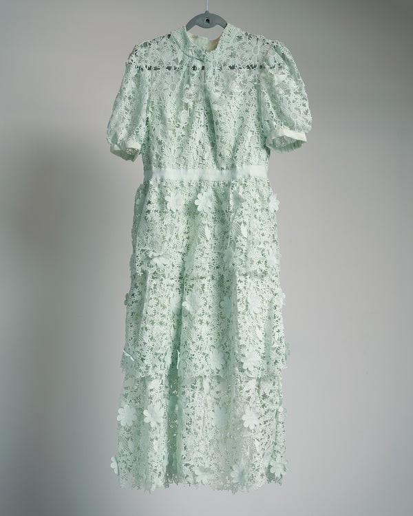 Self-Portrait - 3d Guipure Lace Midi Dress - Mint