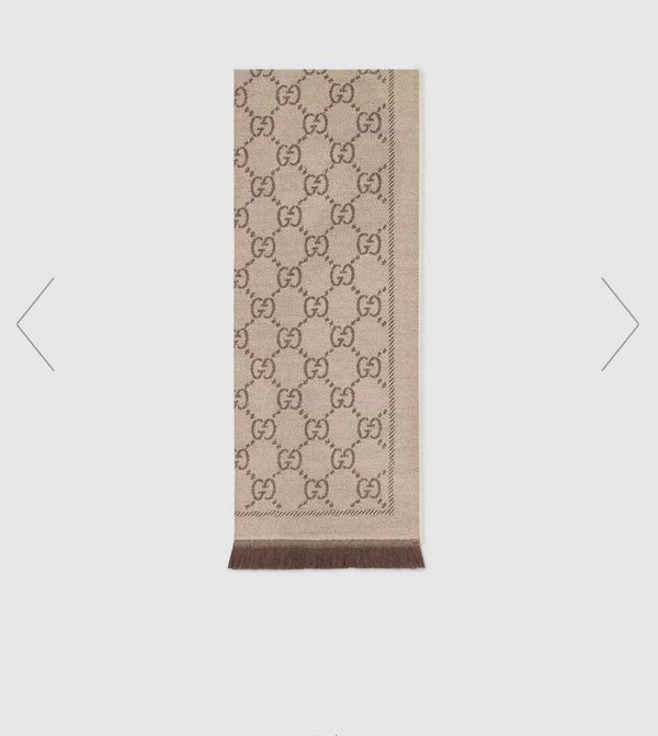 Gucci - GG Jacquard Knitted Scarf - Brown