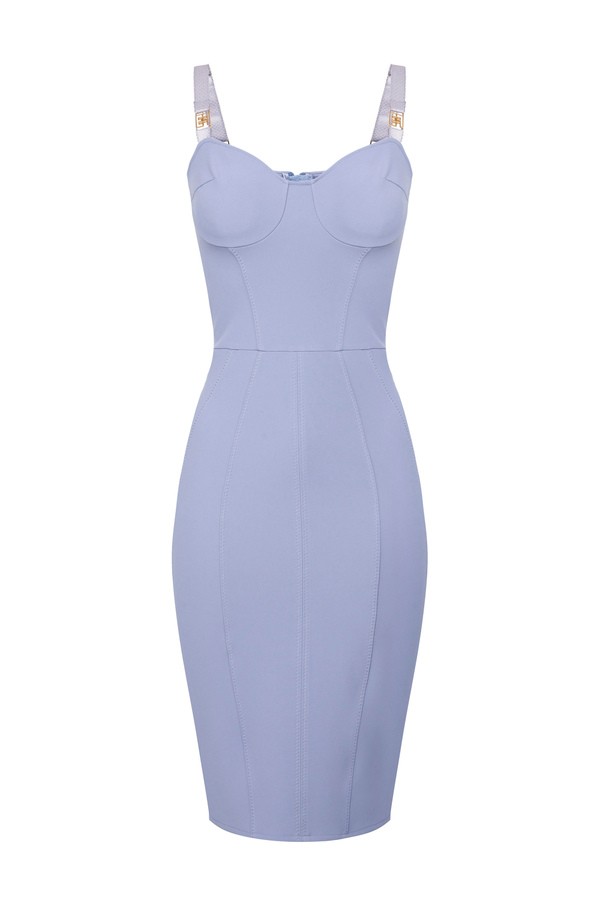 Pencil Dress with Straps - Blue