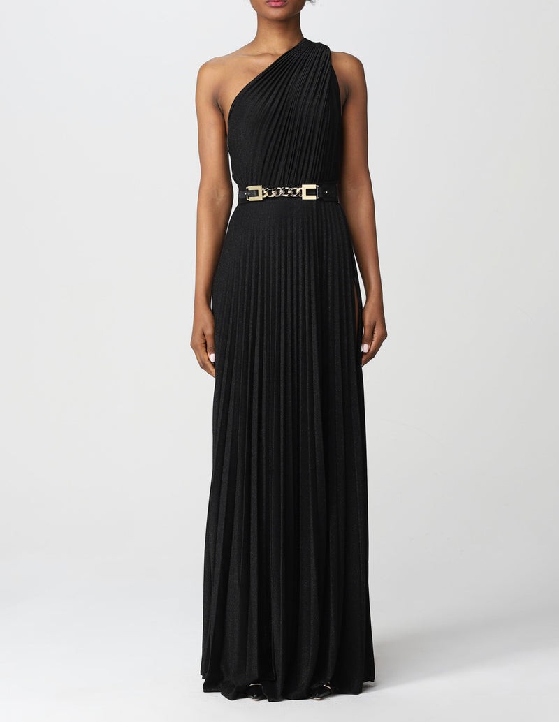 Long Single-shoulder Dress - Black