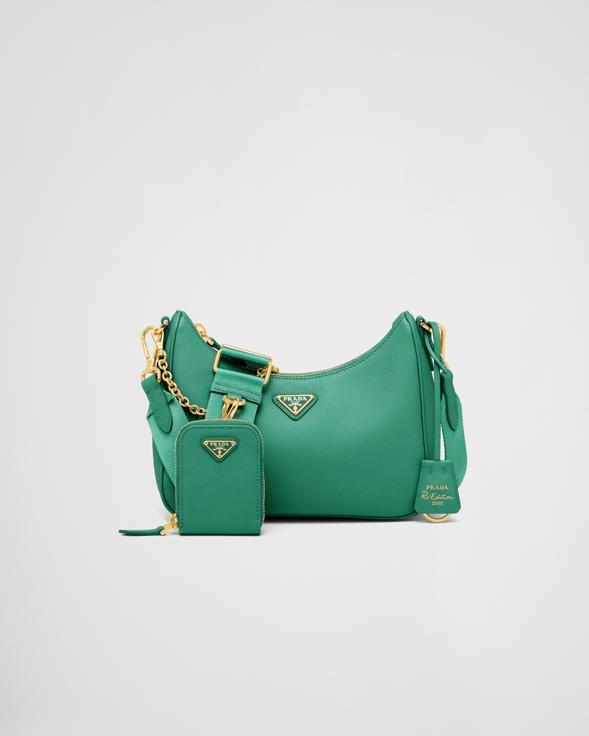 Small Prada Panier Saffiano Leather Bag 1BA217, Green, One Size