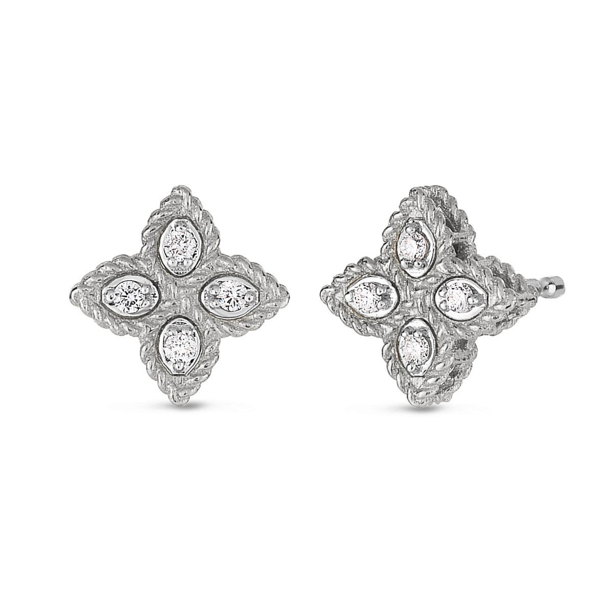 18ct White Gold & Diamond Princess Flower Earrings - White Gold