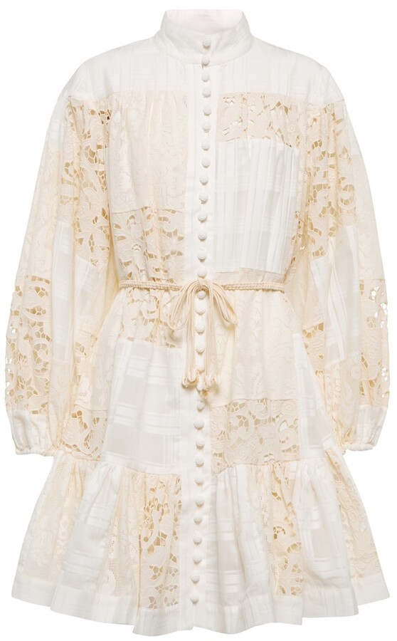 ZIMMERMANN - Andie Lace-paneled Mini Dress - White/Beige