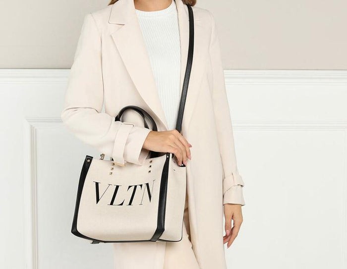 Valentino Black/White Fabric VLTN Rockstud Bag Strap Valentino