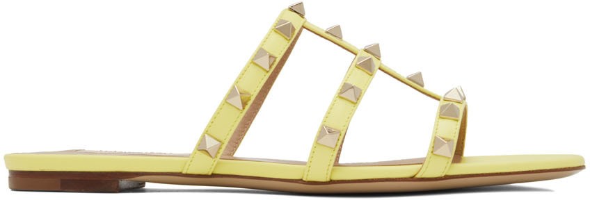 Rockstud Flat Slide Women Sandals – Yellow