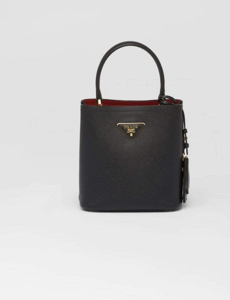 Small Saffiano Leather Panier Bag - Black