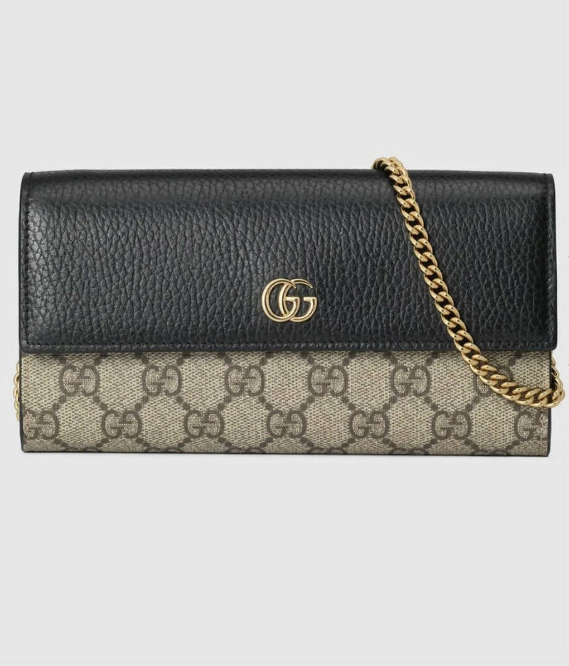 Gucci - GG Marmont Wallet With Chain - Black/Beige
