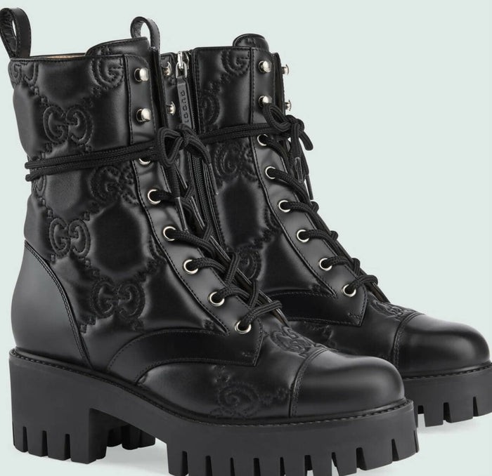 Gucci - GG Quilted Lace-up Boot - Black