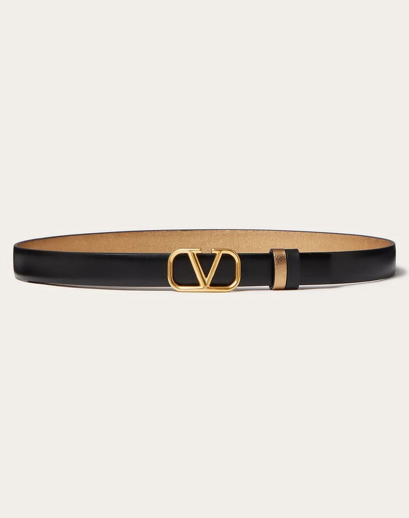 Valentino - Garavani VLogo Signature Reversible Belt - Black/Beige