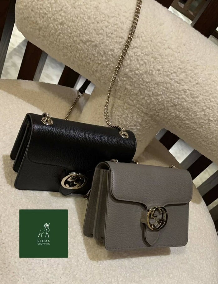 Gucci Interlocking BLACK Marmont Leather Silver Handbag Italy