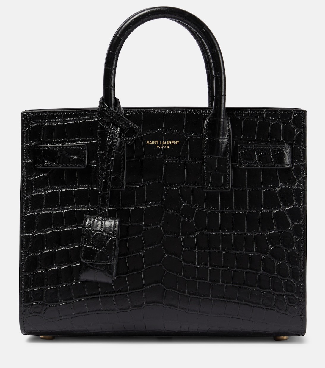 Sac De Jour Nano In Embossed Crocodile Shiny Leather - Black