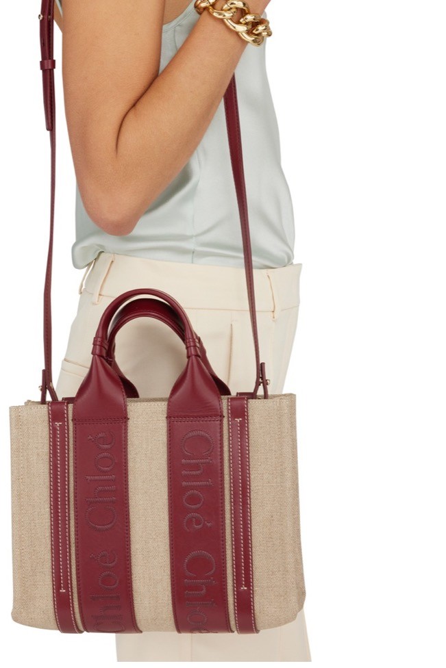 Small Woody Tote Bag - Beige/Red