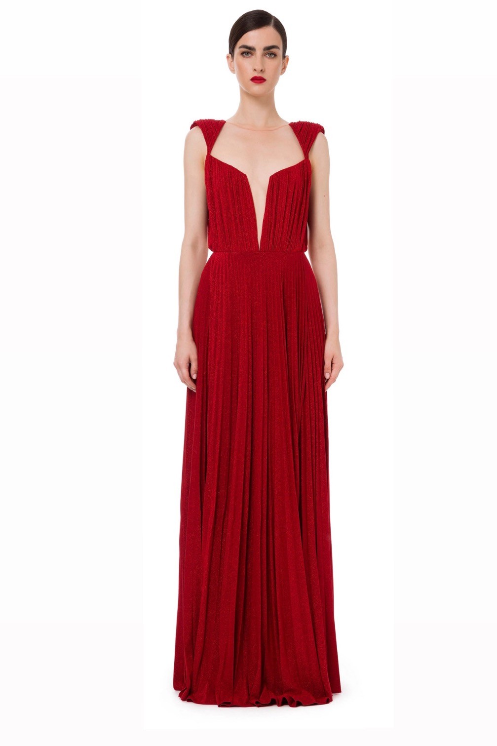 Elisabetta Franchi - Red Carpet Dress In Lurex Jersey With Pendant Charm - Red