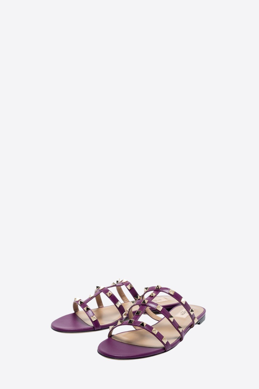 Rockstud Flat Slide Women Sandals – Dark Purple