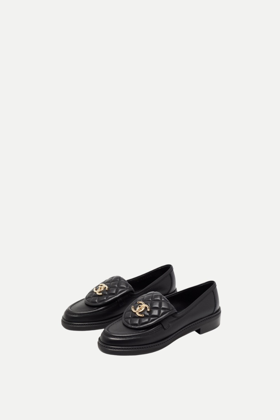 Quilted Flap Turnlock CC Loafers - Black