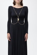 Elisabetta Franchi - Red Carpet Dress In Jersey With Accessory - Black 