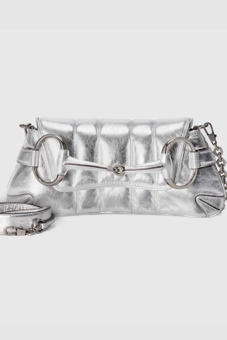 Horsebit Chain Small Shoulder Bag - Silver Metallic 