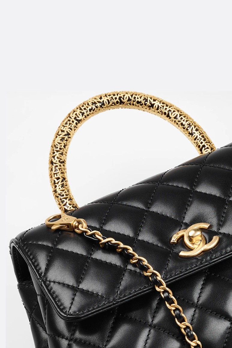 Mini Coco Handle Calfskin Leather Bag - Black with Symbolic Golden Handle