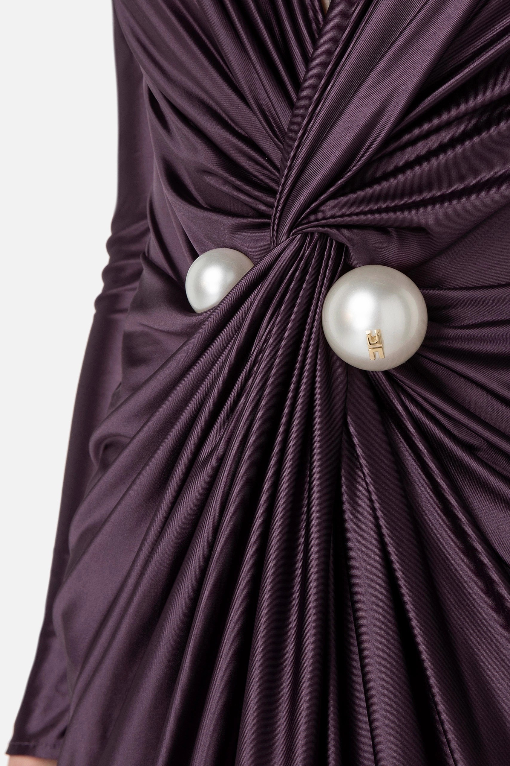 Red Carpet Dress In Lycra With Pearls - Plum