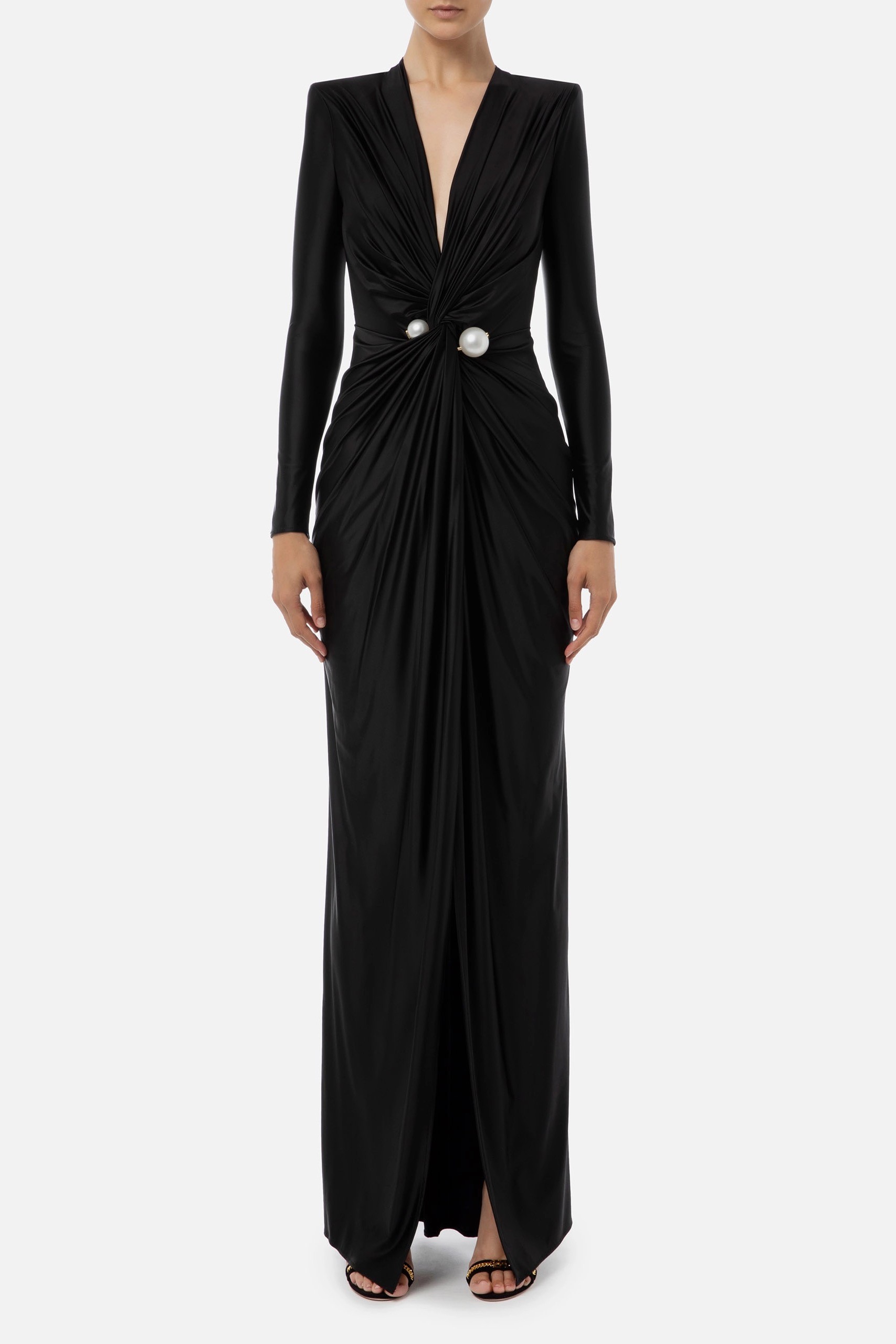 Elisabetta Franchi - Red Carpet dress in Lycra with pearls Black 