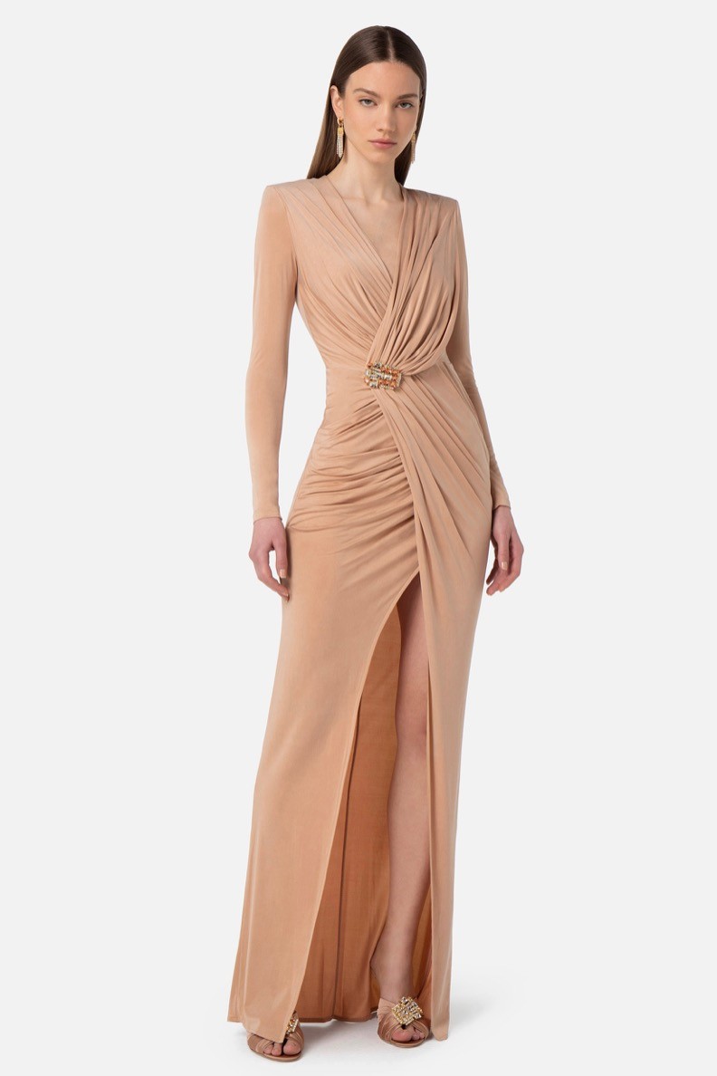 Elisabetta Franchi - Red Carpet dress in cupro jersey with accessory Powder