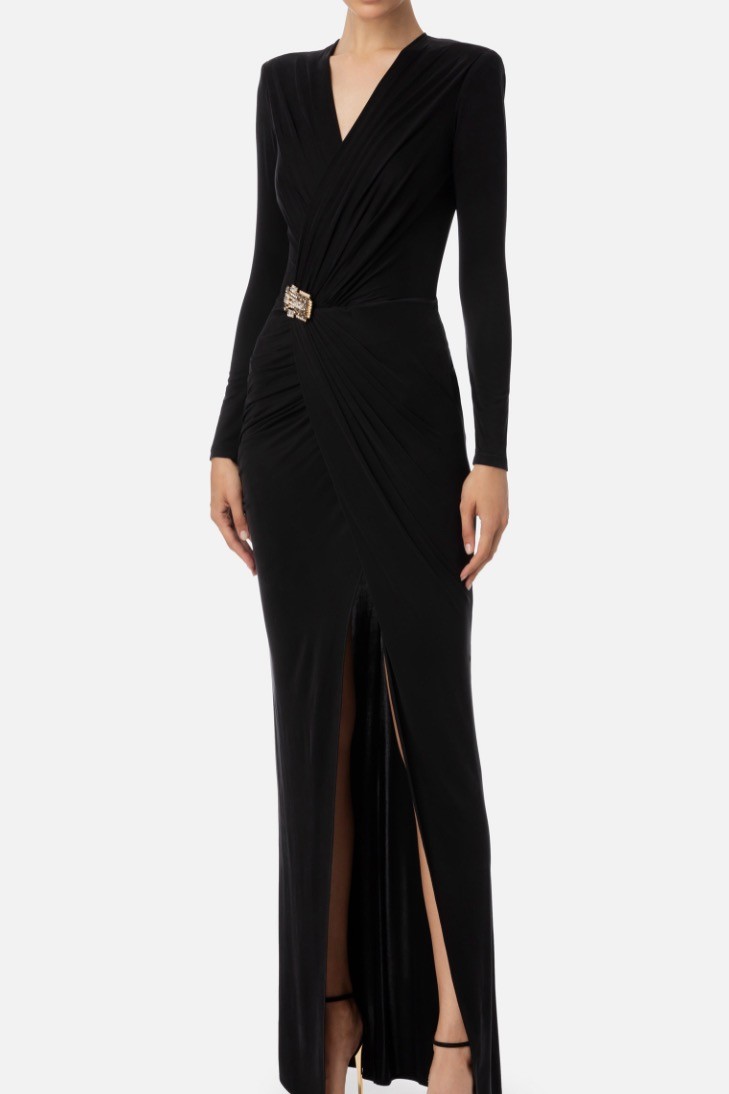 Elisabetta Franchi - Red Carpet dress in cupro jersey with accessory - black 