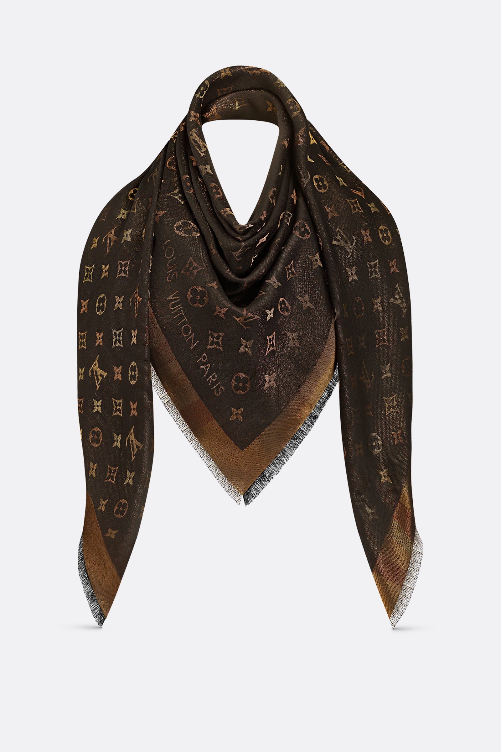 Louis Vuitton So Shine Monogram Shawl Brown Silk