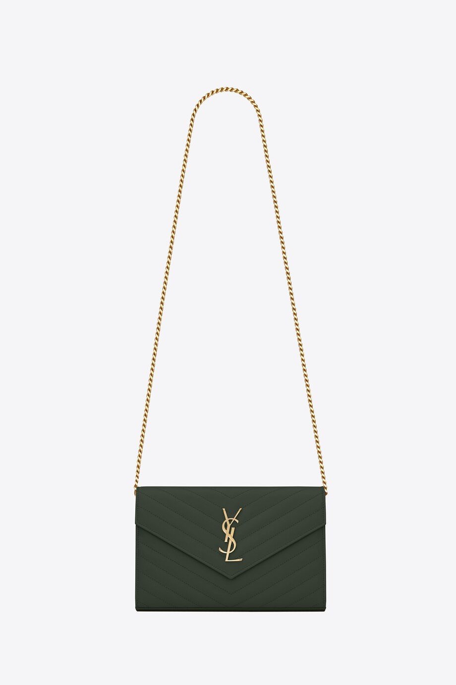 Cassandre Chain Wallet in Matelassé Leather - Green