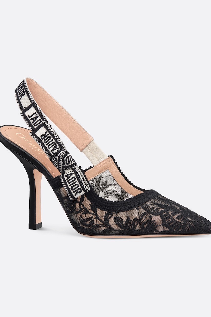 J'ADIOR SLINGBACK PUMP - Transparent Mesh Embroidered with Black Butterfly Motif