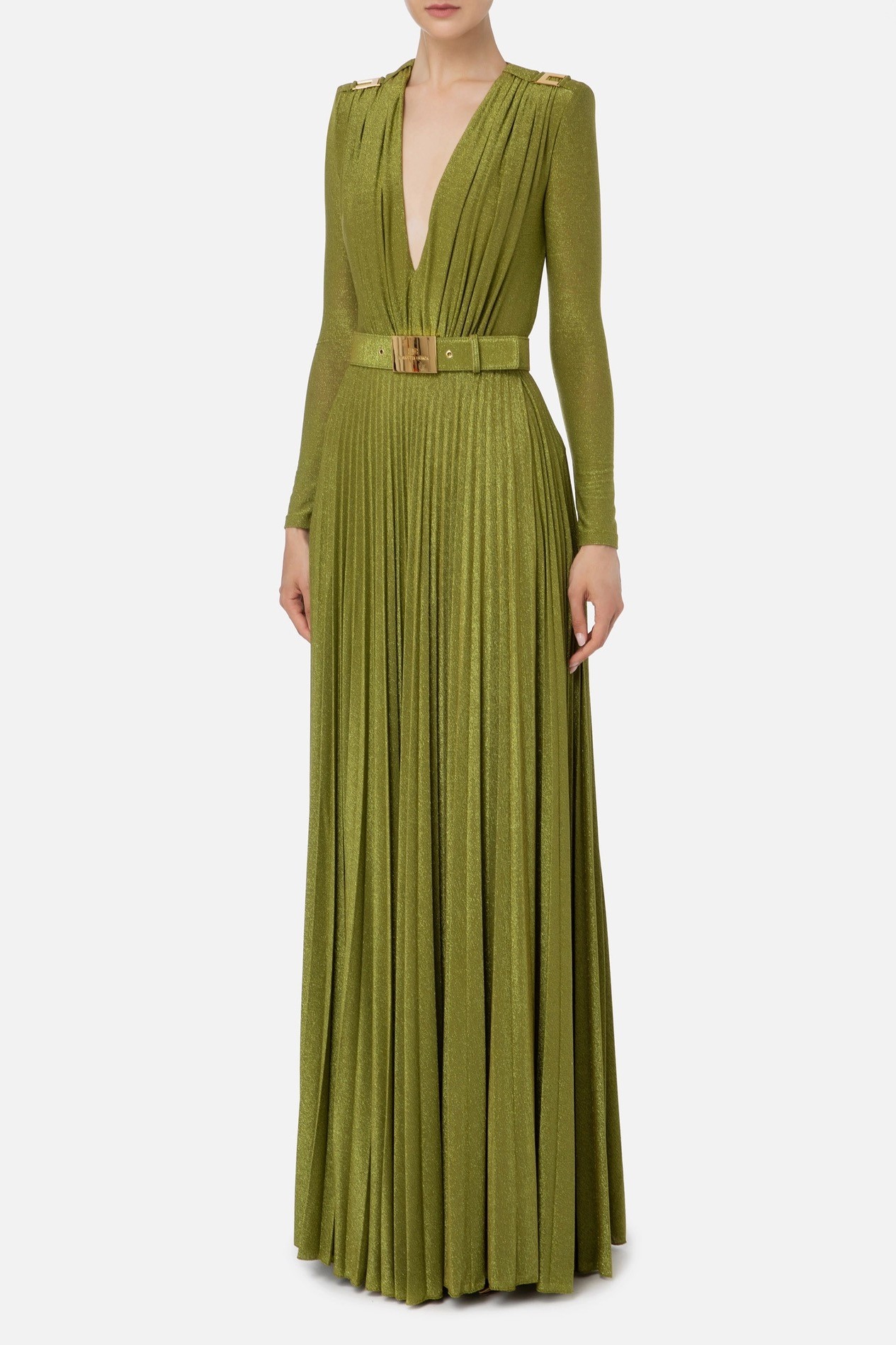 Elisabetta Franchi - Red Carpet Lurex Jersey Dress - Olive oil 