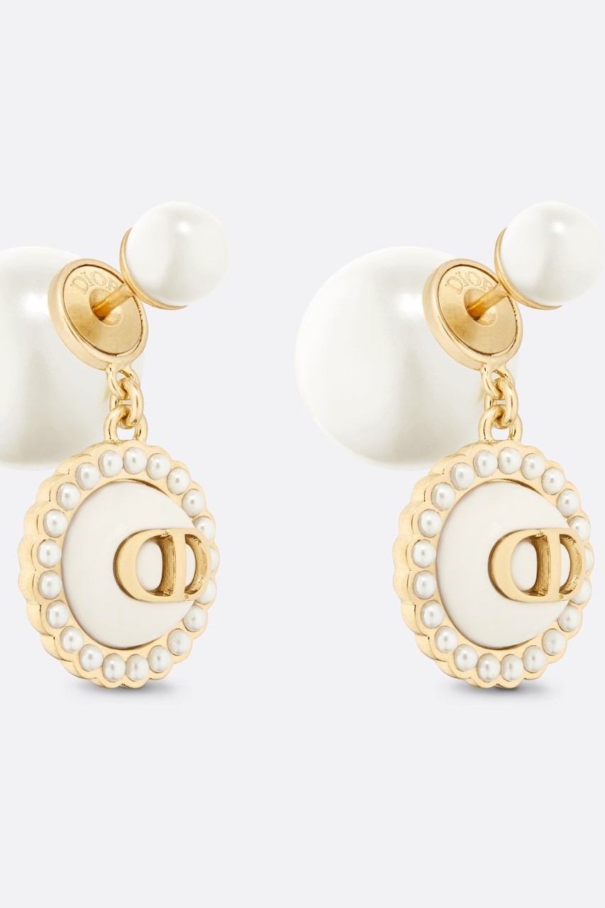 DIOR TRIBALES EARRINGS - Gold-Finish Metal with White Resin Pearls and Latte Glass