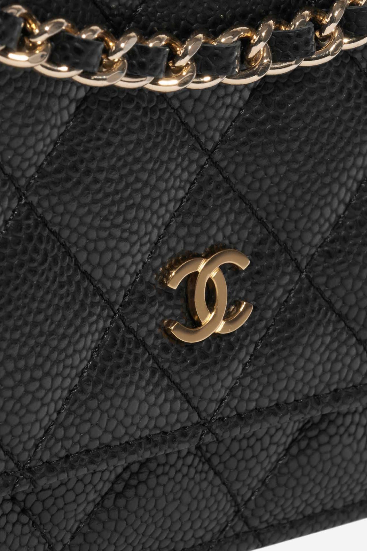 Chanel Black Quilted Caviar Wallet On Chain WOC Gold Hardware