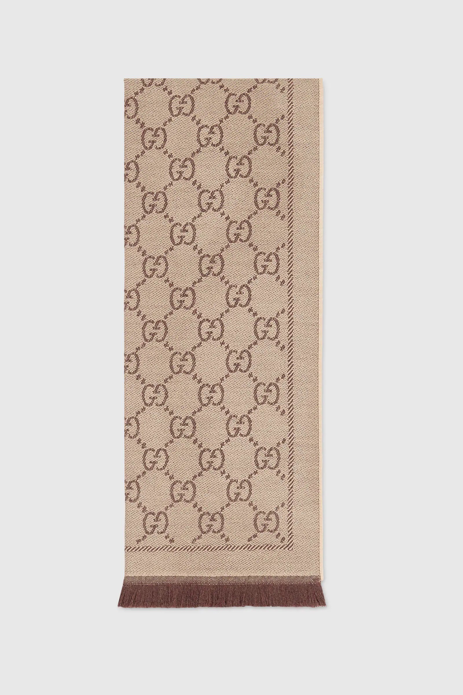 GG Jacquard Knitted Scarf - Brown