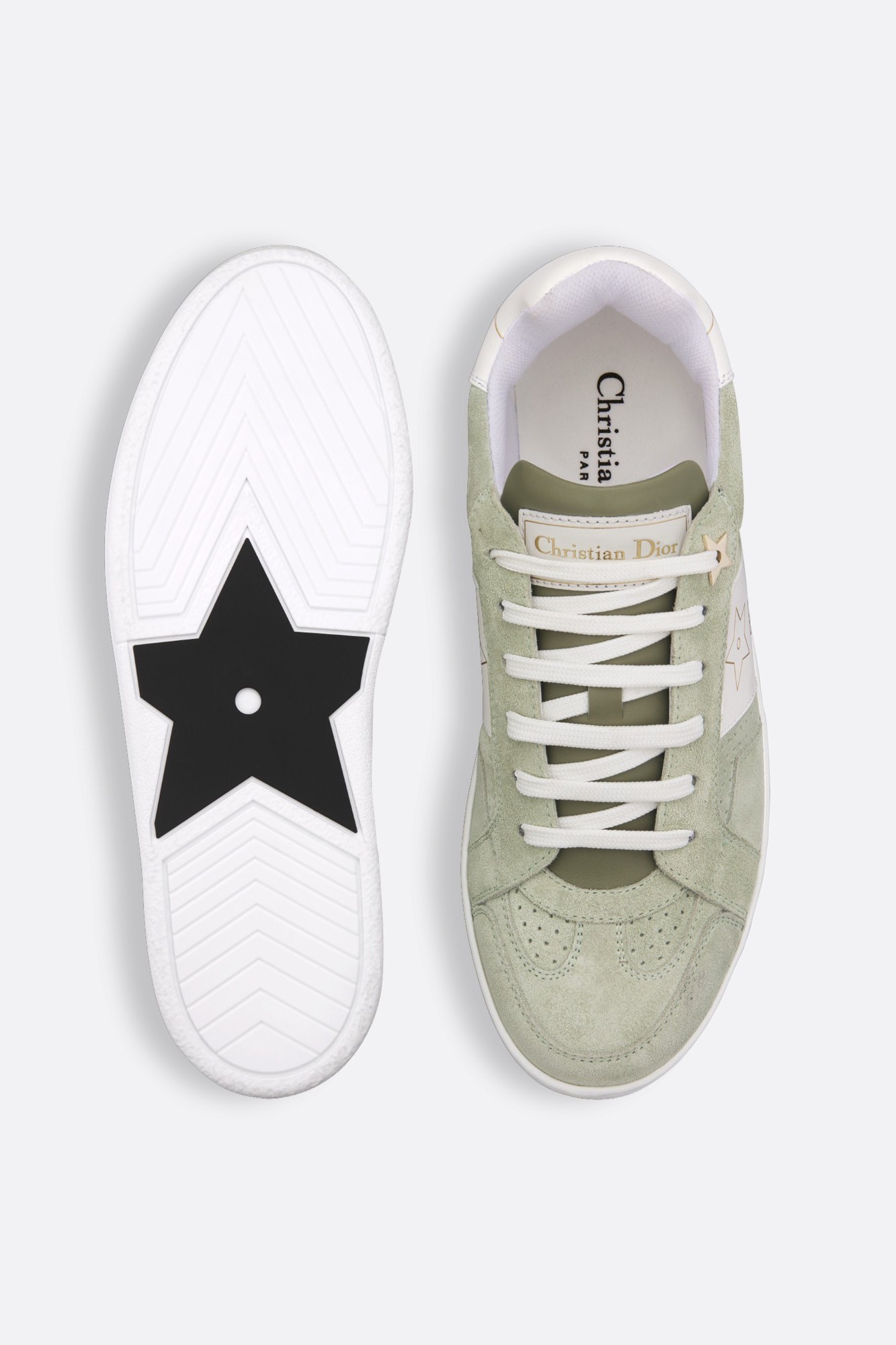Dior Star sneaker - Pastel Peyote Green Suede and White Calfskin