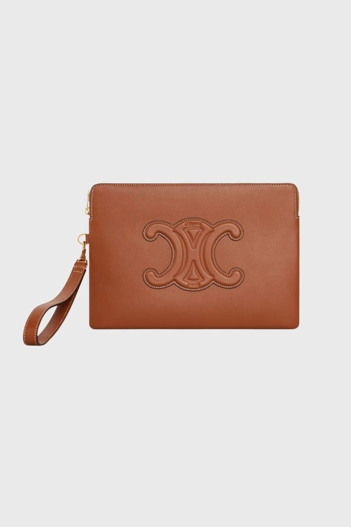 SMALL POUCH WITH STRAP CUIR TRIOMPHE IN SMOOTH CALFSKIN - TAN