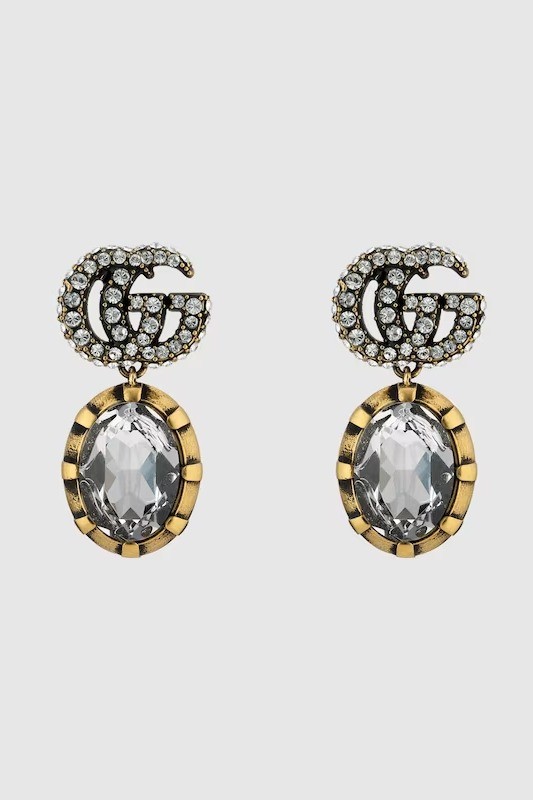 Gucci - DOUBLE G EARRINGS WITH CRYSTALS - Gold