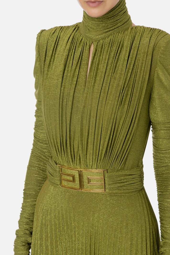 Red Carpet dress in pleated lurex jersey - Olive oil