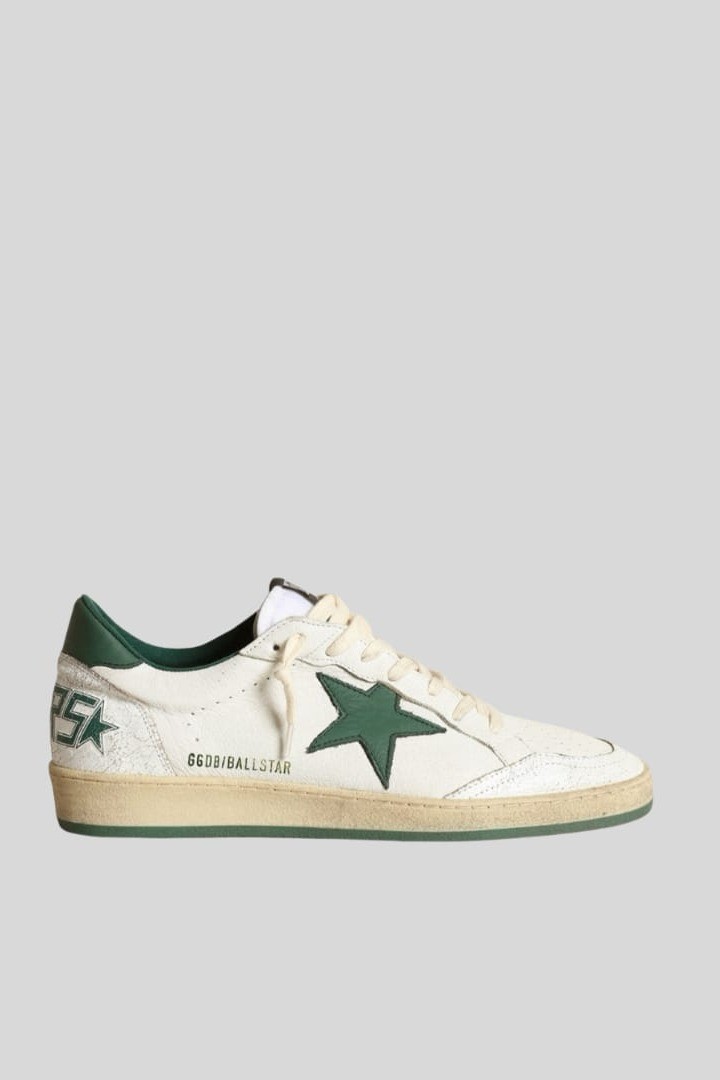 Golden Goose - Women's Ball Star in white nappa leather with green leather star and heel tab - White