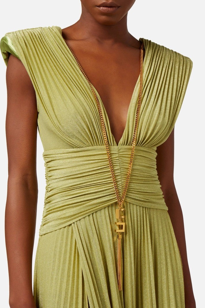 Red carpet dress in lurex jersey with necklace - Pistachio