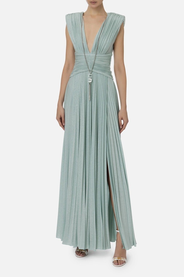 Red carpet dress in lurex jersey with necklace - Aquamarine