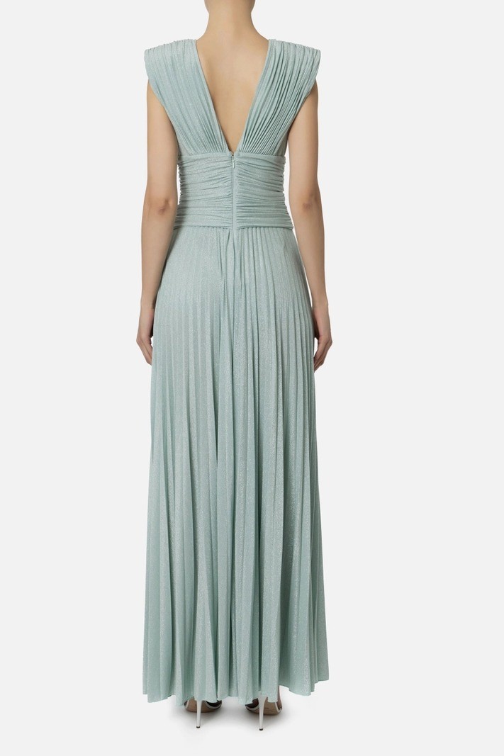 Red carpet dress in lurex jersey with necklace - Aquamarine