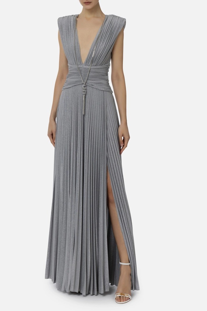 Elisabetta Franchi - Red carpet dress in lurex jersey with necklace - Silver