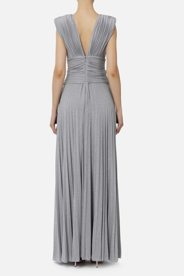Red carpet dress in lurex jersey with necklace - Silver