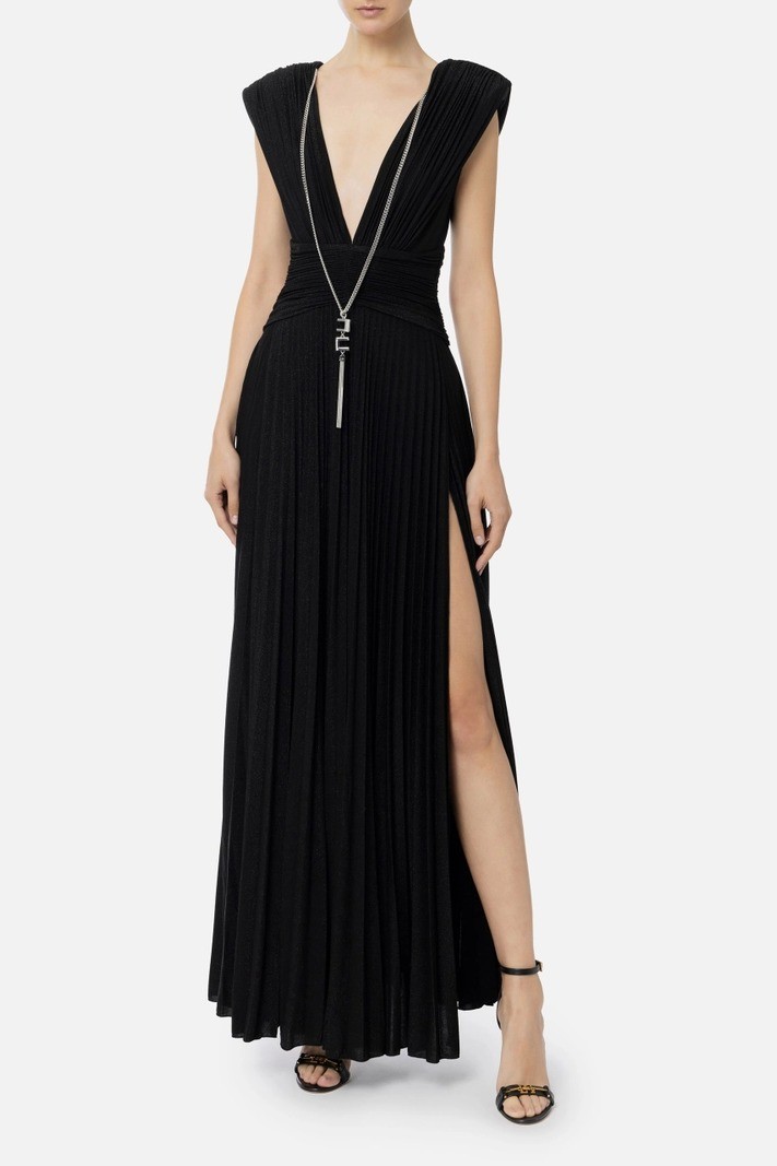 Red carpet dress in lurex jersey with necklace - Black