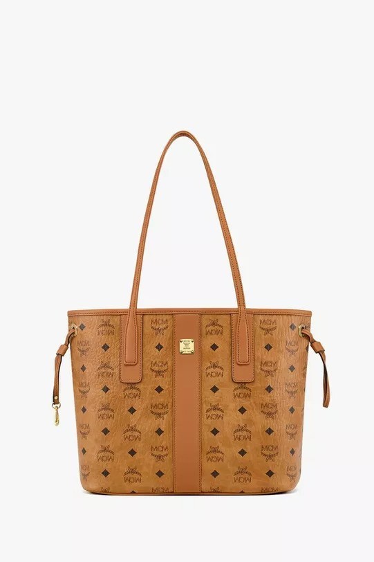 SMALL REVERSIBLE LIZ SHOPPER IN VISETOS - Cognac