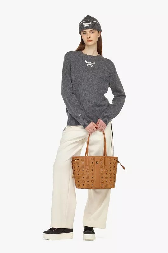 SMALL REVERSIBLE LIZ SHOPPER IN VISETOS - Cognac