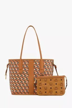 SMALL REVERSIBLE LIZ SHOPPER IN VISETOS - Cognac