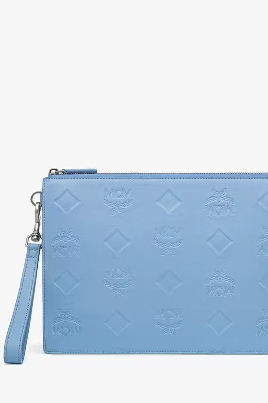 AREN WRISTLET ZIP POUCH IN MAXI MONOGRAM LEATHER MEDIUM - Blue