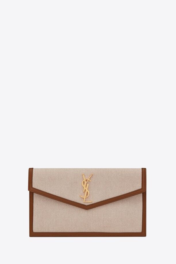 Saint Laurent - UPTOWN POUCH IN CANVAS AND SMOOTH LEATHER - Natural Beige
